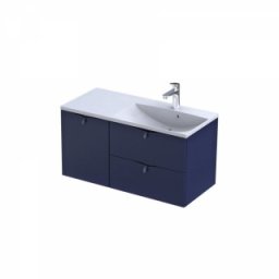 Set mobilier suspendat Oristo Siena bleumarin mat cu lavoar asimetric Amelia 100cm