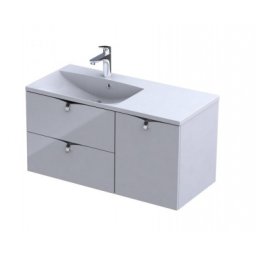 Set mobilier suspendat Oristo Siena alb lucios cu lavoar asimetric Amelia 100cm