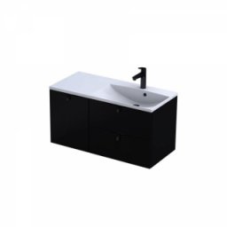Set mobilier suspendat Oristo Siena negru mat cu lavoar asimetric Amelia 100cm