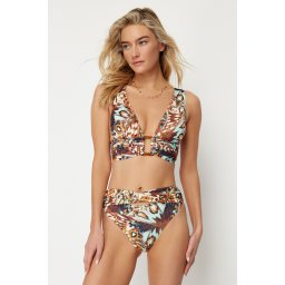 Trendyol Abstract Patterned Knotted High Waist Hipster Bikini Bottom