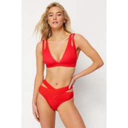Trendyol Red Cut Out/Windowed High Waist Regular Bikini Bottom