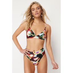 Trendyol Abstract Pattern Triangle High Waist High Leg Hipster Bikini Set