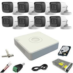 Sistem supraveghere complet Hikvision 8 camere 5MP IR 40m microfon DVR 8 canale HDD 1TB si accesorii incluse
