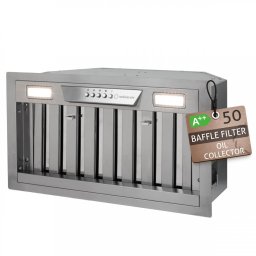 Hota incorporabila Turbionaire Chef 50 Pro THC50BPS, Motor Brushless 800 mc/h, Clasa energetica A++, Filtru Baffle Avansat din inox, Colector de grasimi, Control electronic, Iluminare Led, 3 viteze+Boost, 50 cm, inox