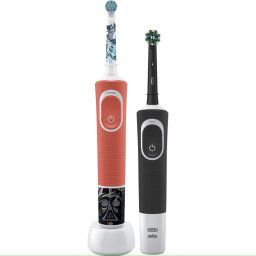 Set 2 periute de dinti electrice, Oral-B Vitality Kids, Negru/Rosu