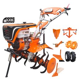 Motosapatoare Ruris 732acc, 8.5 CP + roti cauciuc 5.00-8+rarita+plug+adaptor+dispozitiv scos cartofi+roti metalice 400 fara manicot+cultivator