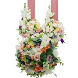 Set 2 lumanari cununie ceara naturala + buchet mireasa, flori de matase - Frezii Albe - FEIS401054