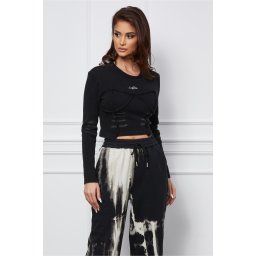 Bluza Lora scurta neagra cu model