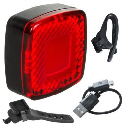 Lampă LED , Lampă spate bicicletă, Senzor crepuscul, USB AUTO STOP COB, Max.125lm, Acu 450mAh, MCE355