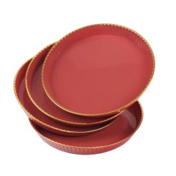 Set 4 tavi rotunde Pufo Gentle pentru servire aperitive, dulciuri, bomboane, 15 cm, rosu