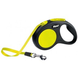 Lesa pentru caini New Classic Neon banda, Flexi, Retractabil, Pana la 15 kg, S, 5 metri, Galben