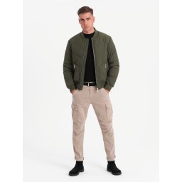 Ombre Men's quilted bomber jacket with metal zippers - dark olive green