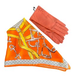 Set Cadou Esarfa Matase si manusi piele Orange