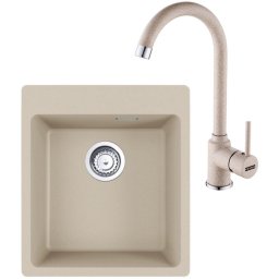 Franke Maris MRG 610-39 Set chiuveta bucatarie granit 44x50 cm cu baterie monocomanda Pola, bej (avena)