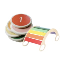 Tuktuk Montessori set WD03-WD13 - barevné stupačky 6ks a houpačka 5v1