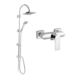 Pachet Coloana de dus fixa, mobila si baterie cabina FERRO, Squerto-Square, Cromat