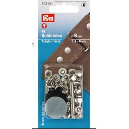 Set riveti tubulari de 9 mm, pentru materiale cu grosime 4-6 mm, 15 buc, argintii cu aplicator, Prym