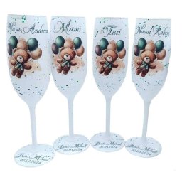 Set 4 pahare botez pentru parinti & nasi, model Baby Bear personalizat - FEIS402001