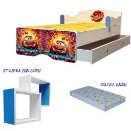Pat copii Fulger McQueen 160x80 saltea 2-12 ani si sertar cadou