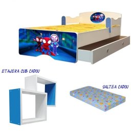 Pat copii Spidey and His Amazing Friends 160x80 cu saltea 2-12 ani si sertar cadou