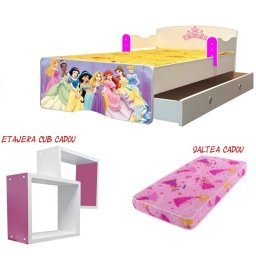 Pat copii Printese 140x70 cu saltea 2-8 ani si sertar cadou