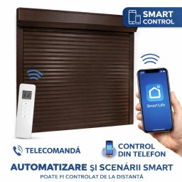 Rulou Exterior Aluminiu Maro cu Motor, Telecomandă și Control din Telefon