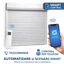 Rulou Exterior Aluminiu Alb cu Motor, Telecomandă și Control din Telefon