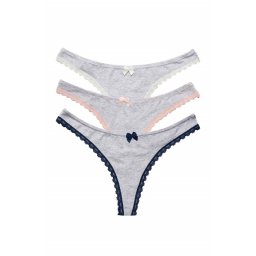 Chilot tanga cu margini dantelate, Anya, set trei perechi (Marime chilot: L)