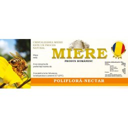 Eticheta borcan miere Poliflora Nectar cu albina pe floare 154mm x 60mm