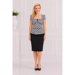 Rochie eleganta, moderna, in nuante de alb-negru cu buline (Marime: 38, Culoare: NEGRU-ALB)