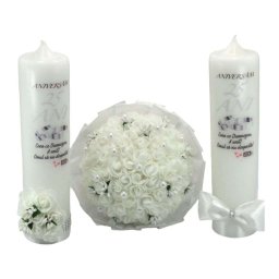 Set Lumanari Nunta de Argint + Buchet Mireasa, alb-argintiu - ALIF402004