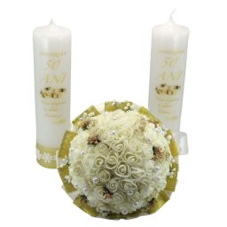 Set Lumanari Nunta de Aur + Buchet Mireasa, alb-auriu - ALIF402003