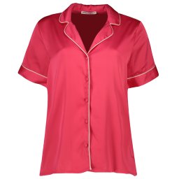 Koton Satin Pajama Top with Short Sleeves and Shirt Collar with Buttons and Embroidery