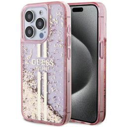 Husa Guess Liquid Glitter Gold Stripe pentru iPhone 15 Pro Roz