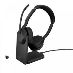 Casti Wireless Call Center Jabra Evolve2 55 UC, Bluetooth, Microfon, Stand incarcare, Autonomie 18 ore, Negru