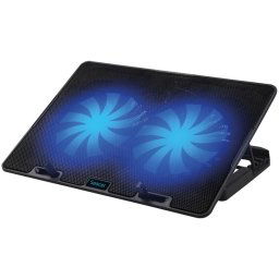 Stand notebook, Spacer, 17", sita metal, 2xfan 14cm, turatie reglabila 800-1200rpm, ajustabil pe inaltime 5 trepte, Airflow 63cfm, nivel zgomot 20dBA, Negru