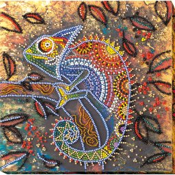 Set broderie cu margele cusute, Cameleon, 20x20 cm
