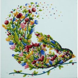 Set broderie cu margele cusute, Pasare cantatoare, 20x20 cm