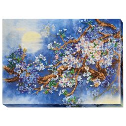 Set broderie cu margele cusute, Ramura inflorita, 36x27 cm