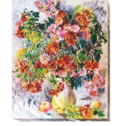 Set broderie cu margele cusute, Crizanteme, 31x38 cm
