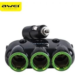 Adaptor priza tripla pentru bricheta auto 3 porturi 2xUSB, 3.1A, Negru