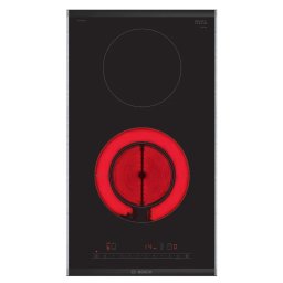 Plita incorporabila Bosch PKF375FP2E, Electrica, 2 zone de gatit, Control DirectSelect, 17 trepte de putere, Blocare acces copii, 30 cm, Vitroceramica, Negru