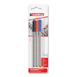 Liner Edding 89, 0.3 mm, 3 bucati/set (rosu, negru, albastru)