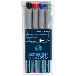 Universal non-permanent marker SCHNEIDER Maxx 225 M, varf 1mm, 4 culori/set
