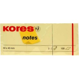 Notite autoautoadezive Kores, 50 x 40 mm, 100 file, 3 bucati/set, galben