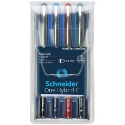 Roller cu cerneala SCHNEIDER One Hybrid C, ball point 0.5mm, 4 culori/set - (N,R,A,V)