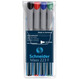 Universal non-permanent marker SCHNEIDER Maxx 223 F, varf 0.7mm, 4 culori/set