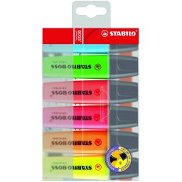 Textmarker Stabilo Boss, varf retezat 2 - 5 mm, 6 bucati/set