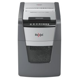 Distrugator documente automat REXEL OPTIMUM 100M, P5, micro-cut (particule), 100 coli, cos 34l, negru