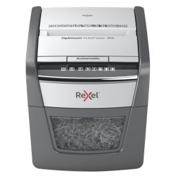 Distrugator documente automat REXEL OPTIMUM 45X, P4, cross-cut (confeti), 45 coli, cos 20l, negru-gri